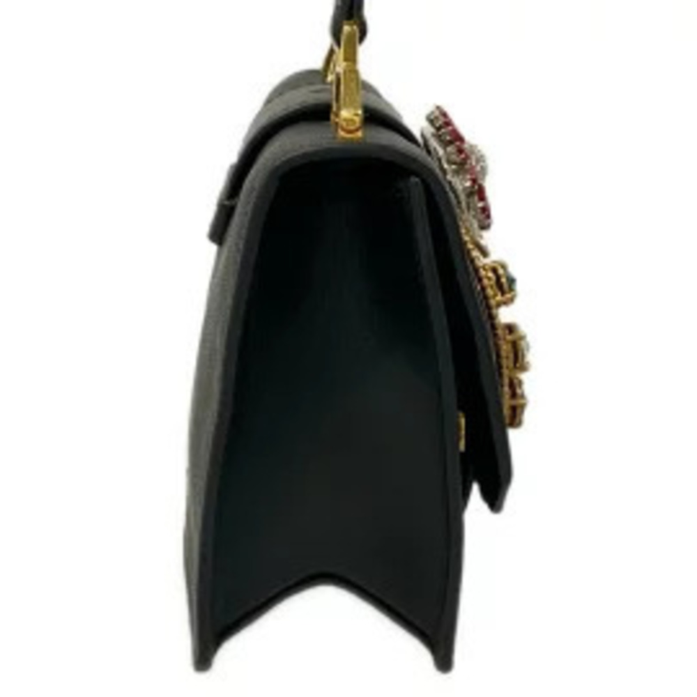 Miu Miu Madras Shoulder Bag Rhinestone Black Leather
